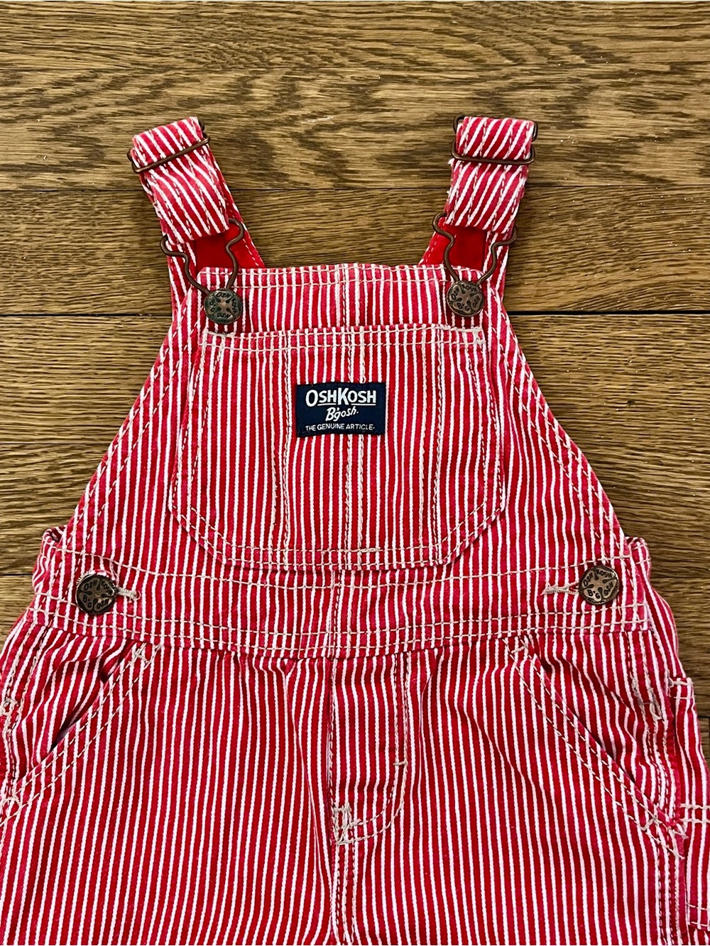 Vintage Oshkosh Red Stripe Long Overalls Boys 18M - Picture 2 of 5